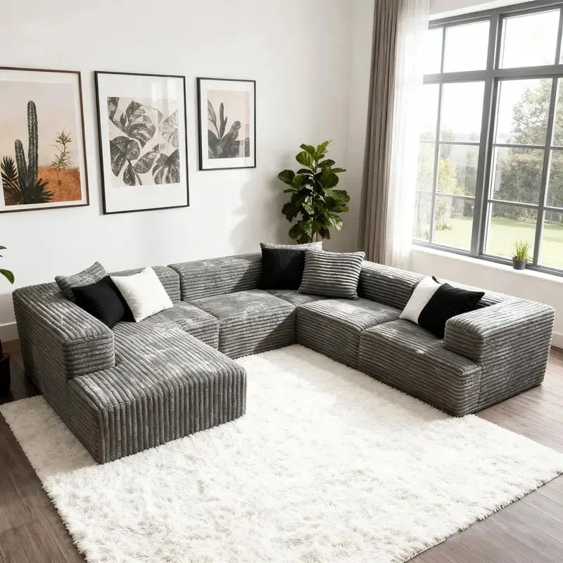 Compression sofa tofu block corduroy simple light luxury compression L-shaped corner sofa