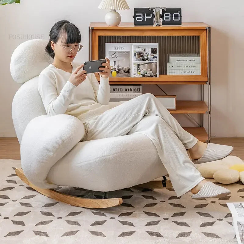 Big white Internet celebrity rocking chair lazy sofa single rocking cream living room lazy chair simple balcony bedroom