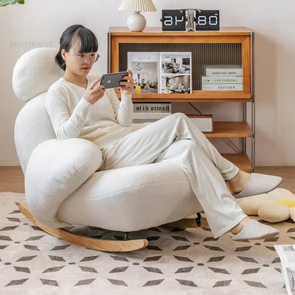 Big white Internet celebrity rocking chair lazy sofa single rocking cream living room lazy chair simple balcony bedroom