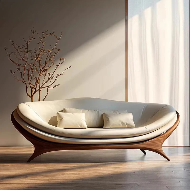 Furniture designer modern combination sofa walnut base luxury curved modular hotel bedroom leather sofa
