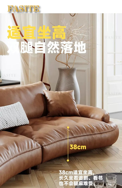 Leather sofa household living room modern brown small apartment curved creative sofa
