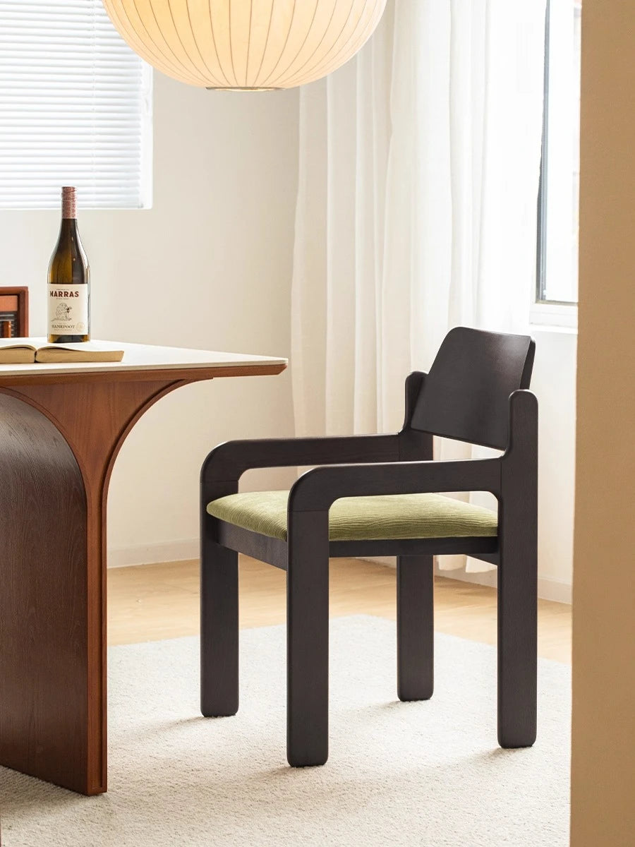 French retro solid wood dining chair home simple designer chair bedroom fabric medieval backrest single chair