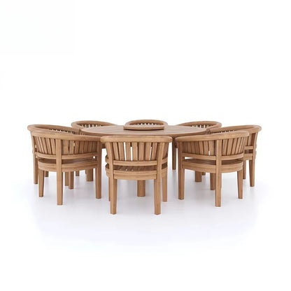 Modern Patio Furniture Set Solid Teak Wood Round Outdoor Table Set 8 Seats Garden Table Sets