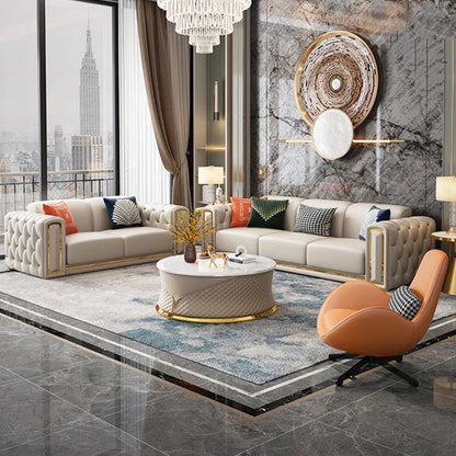 A Modern Modular Sofa Simple Leather Living Room Sofas Light Luxury 3 Seater Classic White Leather Soft Single Sofa