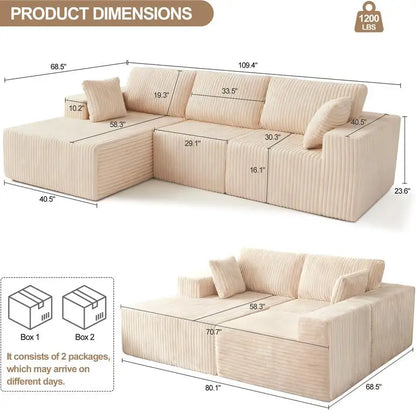 Modular Sectional Sofa with Pillow, Cloud L-Shape Couch with Chaise, Modern Deep Seat Upholstered Sofa for Living Room and