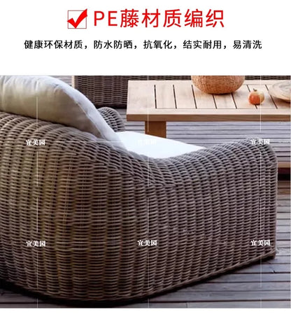 Leisure Rattan Outdoor Sofas Modern Courtyard Terrace Balcony Garden Sofas Accent Banquet Furniture Muebles Jardin Lshysf