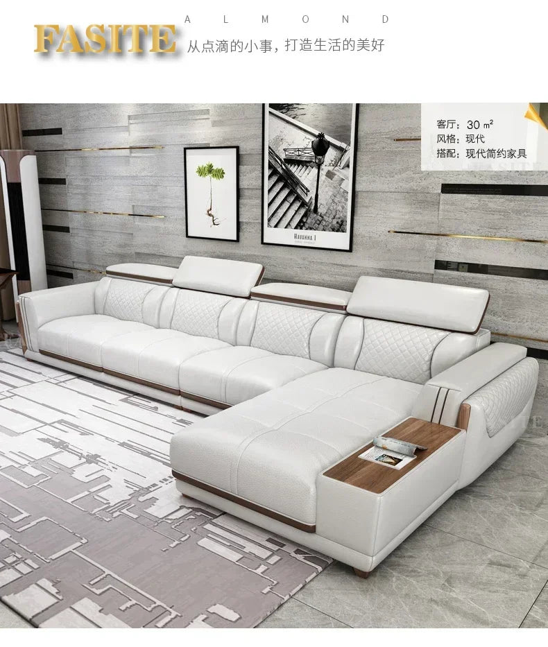 Italian leather sofa set, living room furniture, leather sofa with air purifier and Bluetooth speaker, Modernos Para Sala large