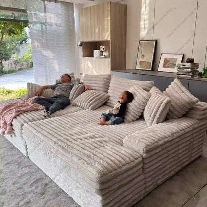 Nordic-style Lazy Sofa, Thick Corduroy Cloud Design, Extra Wide Seat Depth, Vacuum Compressed Packaging Living Room Furniture