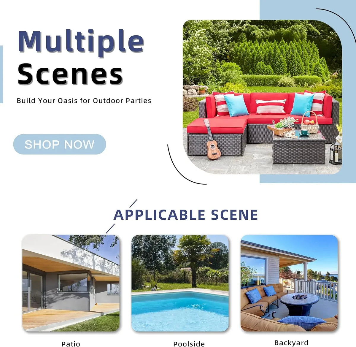 All Weather 5 Pieces Small Patio Furniture Sets Outdoor Sectional Sofa Wicker Rattan Seating with Cushion