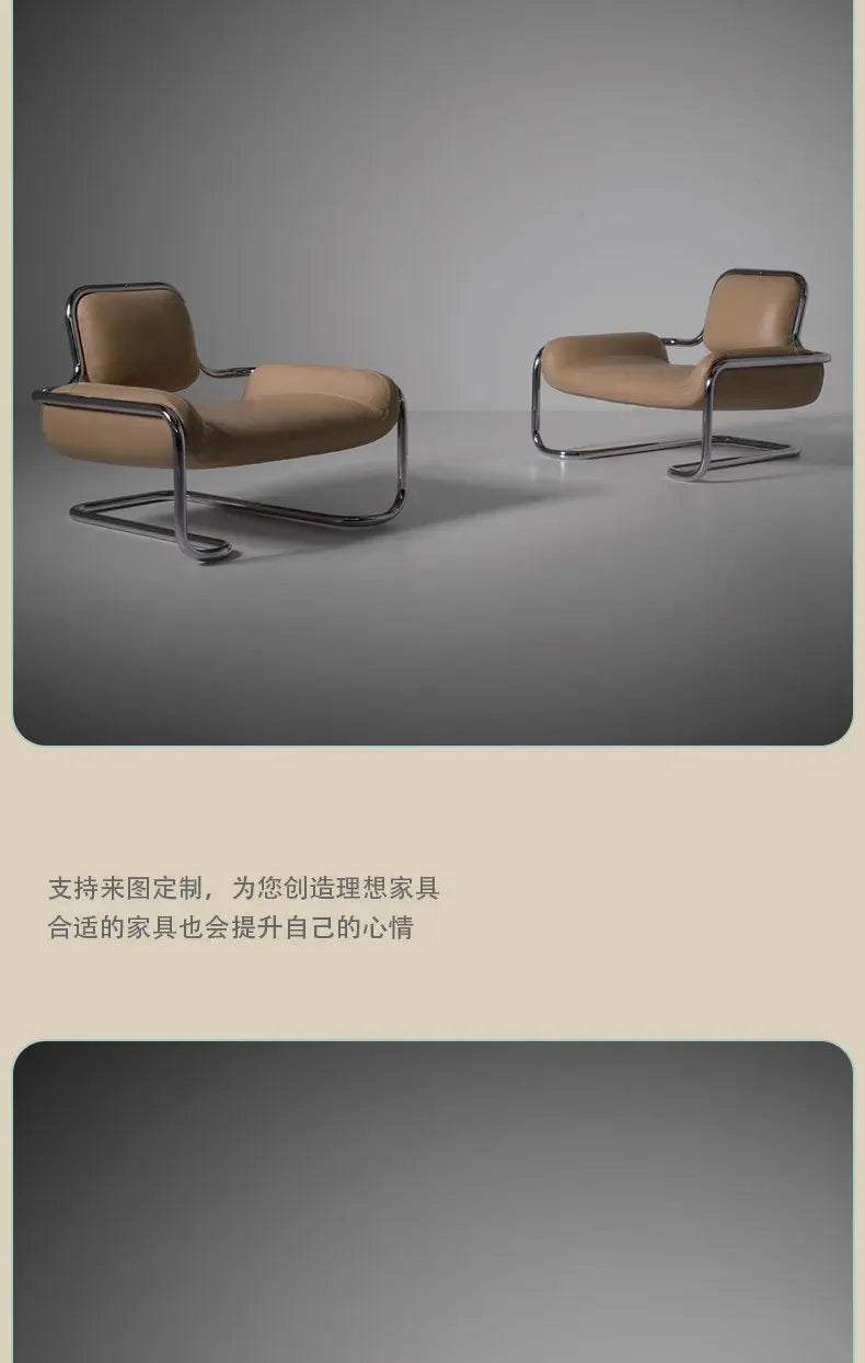 Nordic hardware leather bending chair simple living room balcony back chair