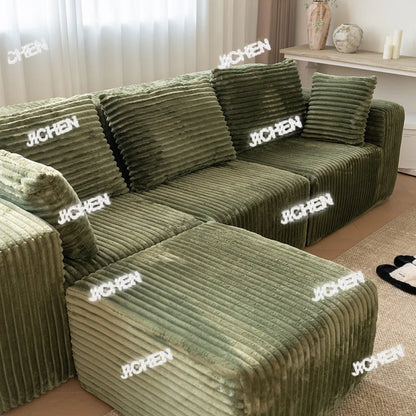 XJQC Living Room Compression Sofa Corduroy Combination Module Modular L-shaped Multifunctional Boneless Compression Sofa Chair