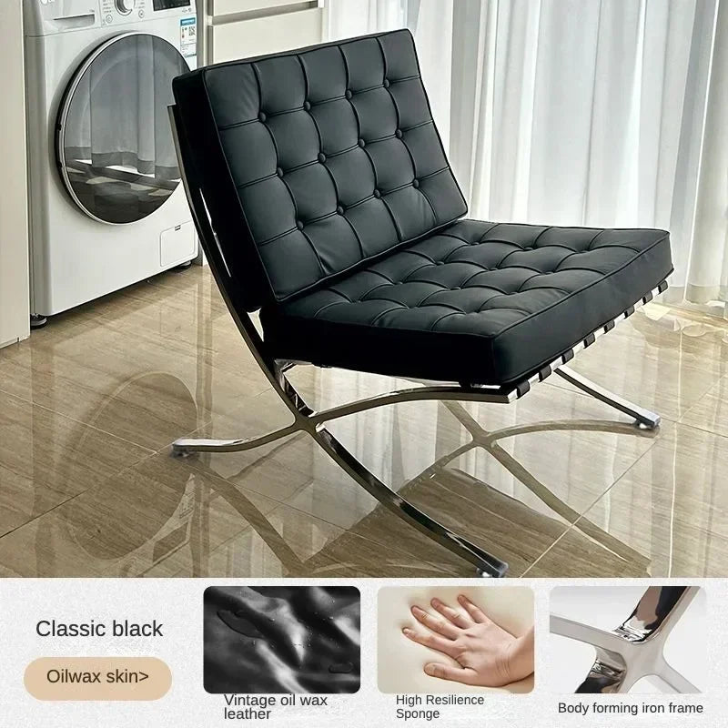 Barcelona Chair Nordic Leather Single Sofa Chair Designer Simple Reception Office Living Room Balcony Sofa Leisure Chair