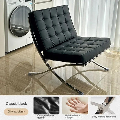 Barcelona Chair Nordic Leather Single Sofa Chair Designer Simple Reception Office Living Room Balcony Sofa Leisure Chair