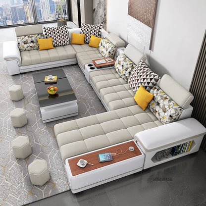Luxury U-Shape Tech Fabric Living Room Sofas Sets with USB Villa Recliner Sofas Design Modularity Sofa for Living Room Furniture