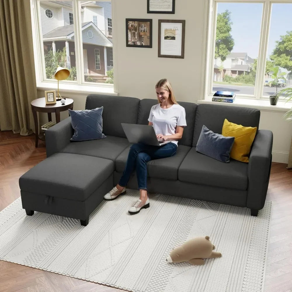 L Shaped Sectional Sofa Couch Pet Friendly Modular 3 Seater Convertible Sofas for Living Room Linen
