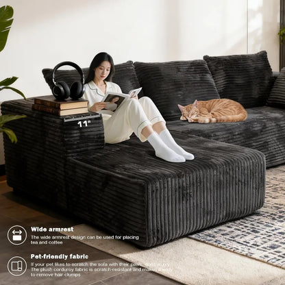 Modular Sectional Sofa Cloud Sectional Couch, 107" Comfy Fluffy L Shaped Dark Black Couches for Living Room