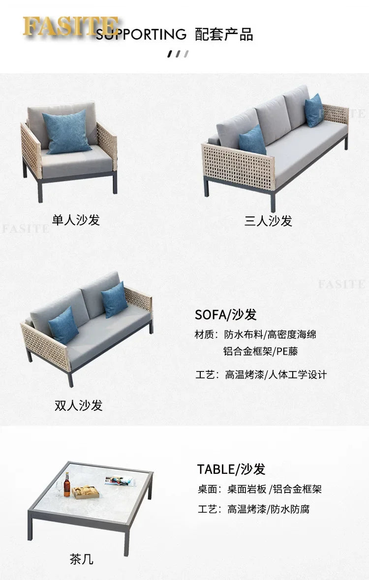 Leisure Style Outdoor Sofa Combination Living Room Balcony Open-air Leisure Rattan Weaving