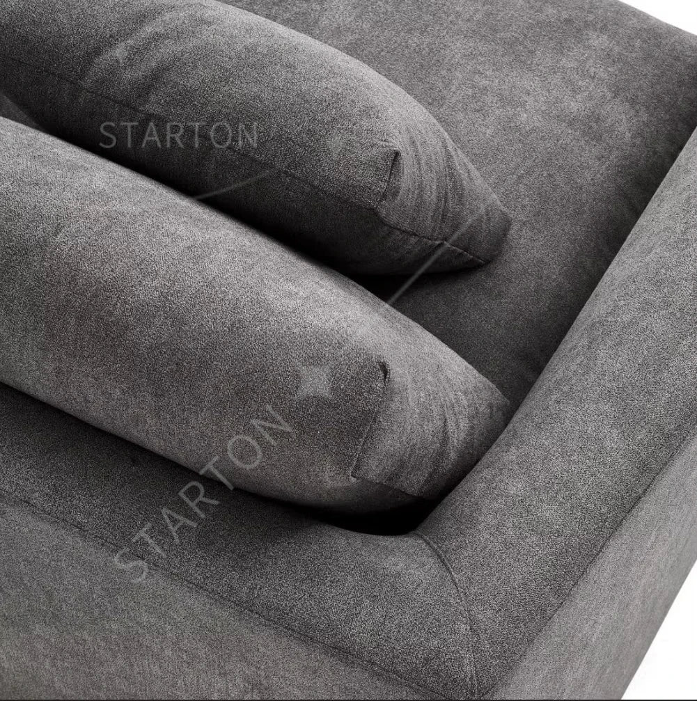 Modern Home Living Room Sofa Set White Linen Feather Cream Beige Fabric L Shaped Corner Modular Couches Sectional Sofa