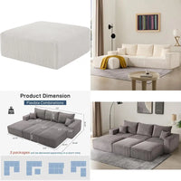 Modern Sectional Sleeper Sofa Bed 3-Seater Grey Lounge Couch Corduroy Convertible Sponge Compression Modular Sofas Chaise Home