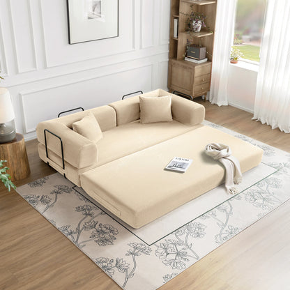 79" Convertible Sofa Bed with Fixed-Shape Frame, Modular Corduroy Sleeper Sofa, Folding Mattress Couch for Small Spaces