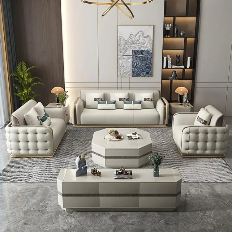 Modern Luxury Couch Living Room Sofa Furniture Set Sectional Top Genuine Leather Sofa