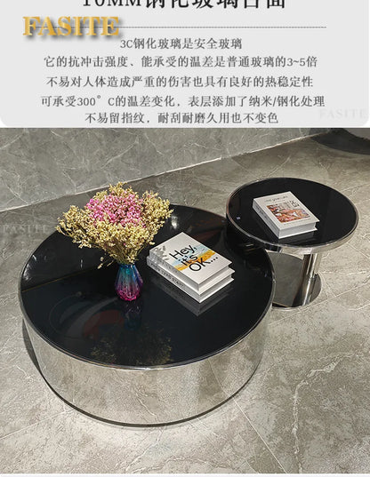 Italian mirror coffee table stainless steel small apartment tempered glass round combination design sense living room home