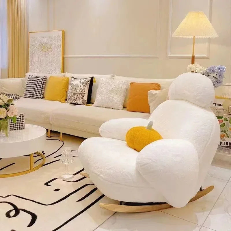 High quality Rocking Chair Sofa Creative Couch Wood Furniture Recliner Indoor Egg Chair Living  Sofa Chair Armchair Step Stool