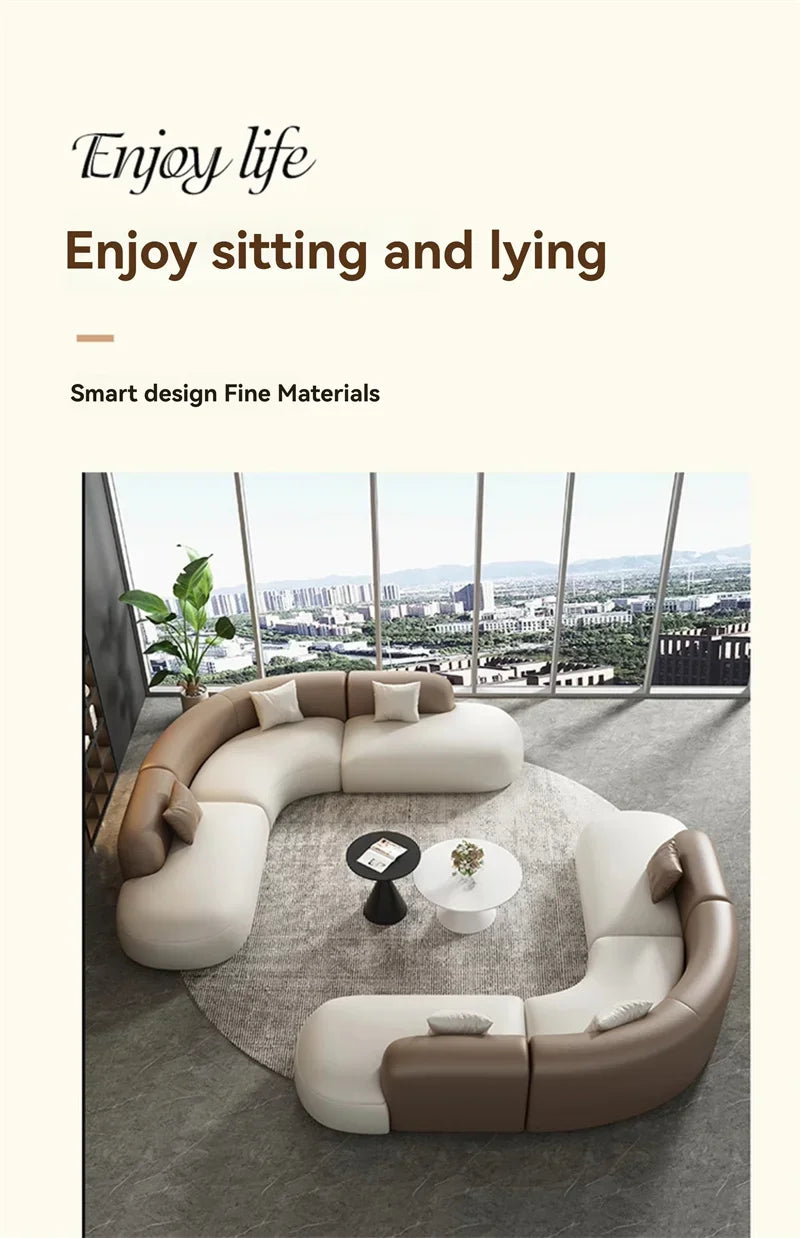 DIGGERA Curved Leather Sofa Set with Solid Wood Frame, Modern Sectional Couches for Living Room, Comfortable Leather Couch Sets