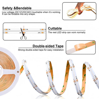 High Density 5M/Roll 784leds/m 24V RGBW RGBWW COB Led Strip RA90 12mm High Brightness Dimmable Led Strip Light