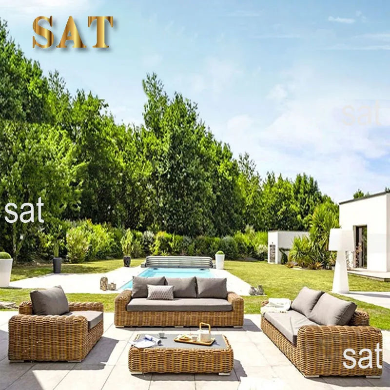 Modern Leisure Hotel Outdoor Garden Lounge Sofa Sectional Set Wicker Rattan Patio Balcony Furniture for Living Room