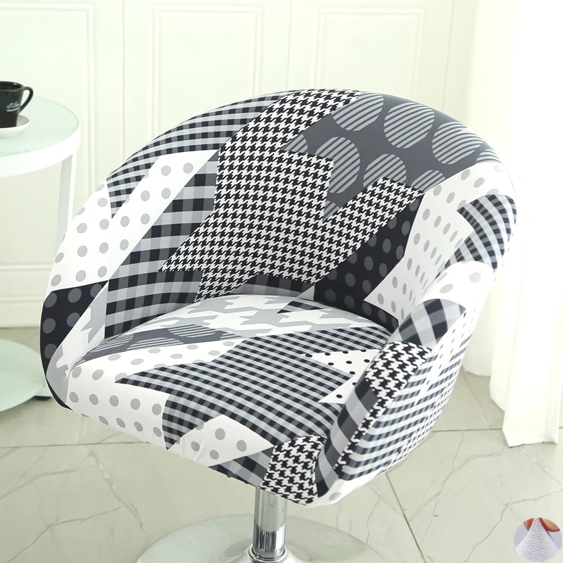 Universal Curved Chair Cover Short Back Printed Arc Armchair Covers Dining Chair Covers Home Spandex Elastic Dustproof Cover