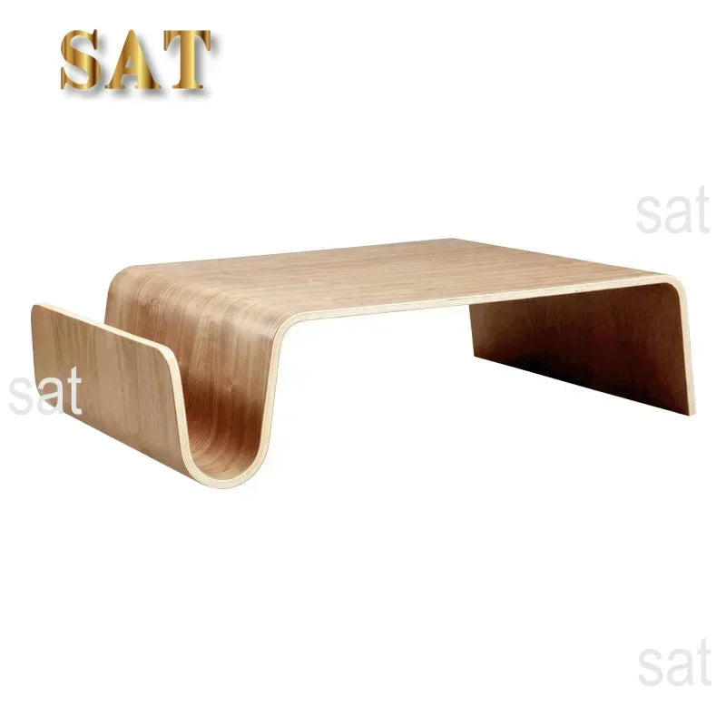 Living Room Simple Japanese N-shaped Curved Wood Tatami Solid Wood Coffee Table, Storage Large N-shaped Sofa Side Table