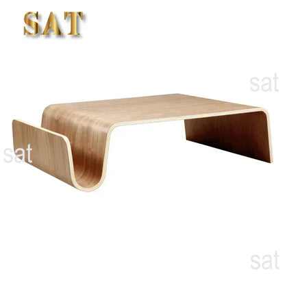 Living Room Simple Japanese N-shaped Curved Wood Tatami Solid Wood Coffee Table, Storage Large N-shaped Sofa Side Table