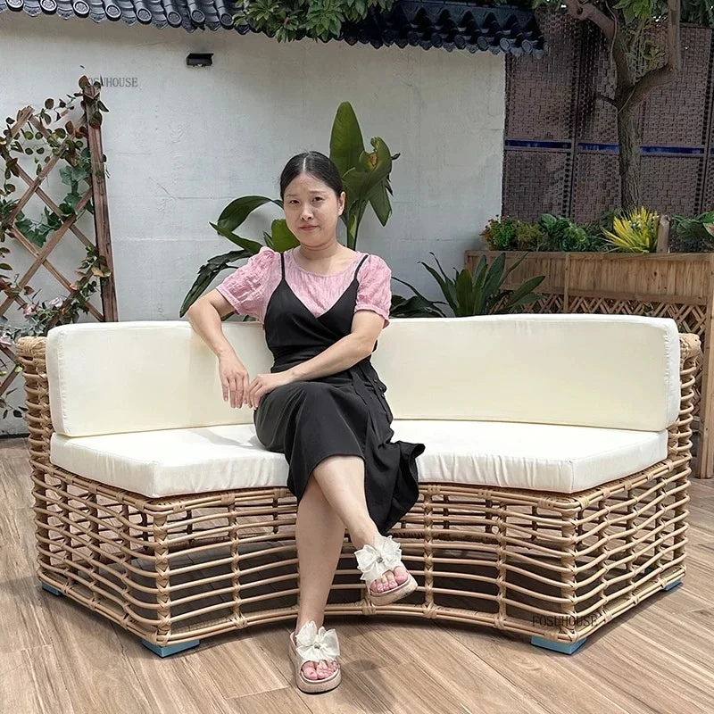Outdoor PE Rattan Garden Sofa Chair Set for Courtyard and Balcony, Full Arc Design for Outdoor Garden Leisure Activities