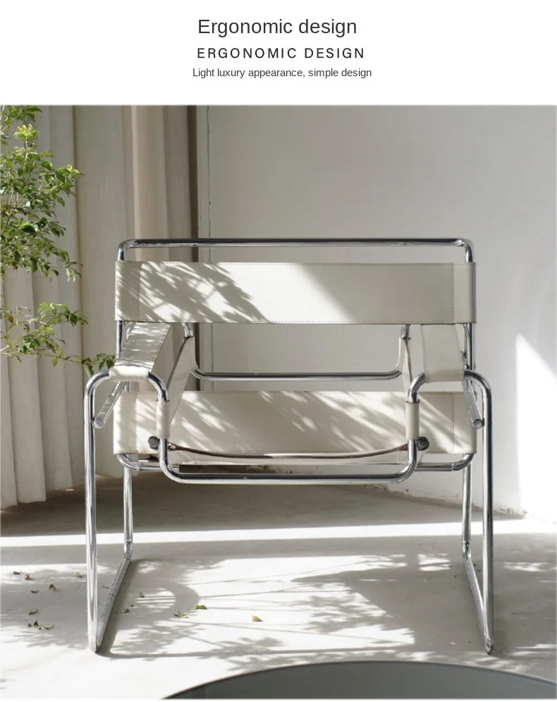 MOMO Chair Lazy Sofa Scandinavian Saddle Leather Single Chair Stainless Steel Leisure Single Sofa Chair Lounge Chair