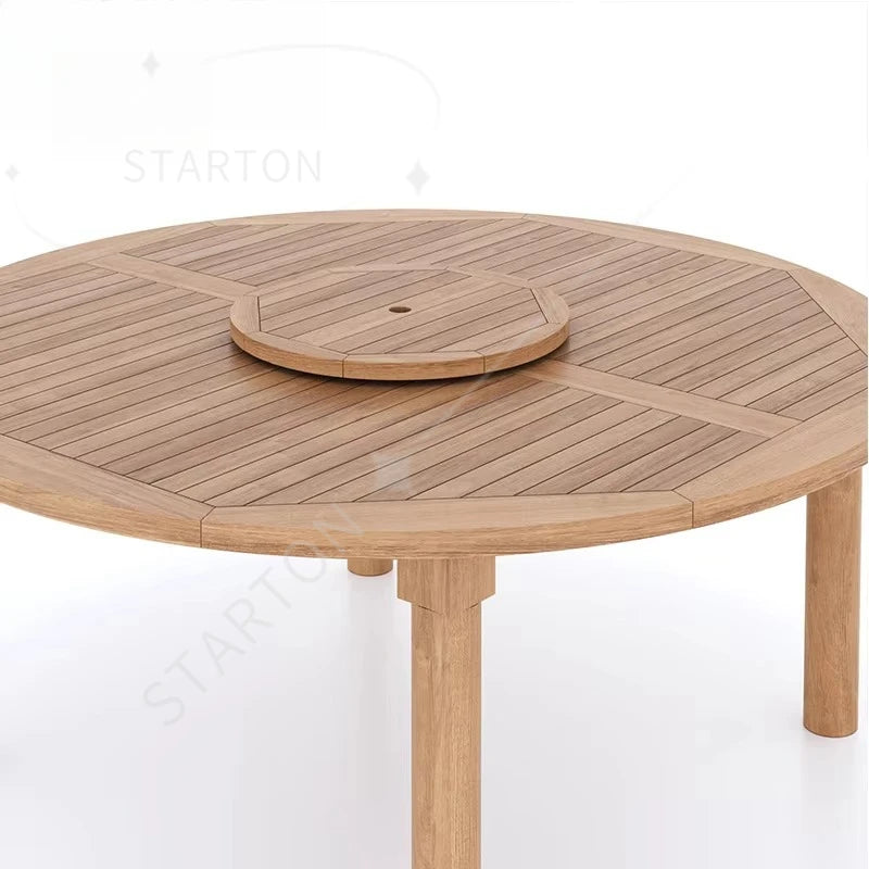 Modern Patio Furniture Set Solid Teak Wood Round Outdoor Table Set 8 Seats Garden Table Sets