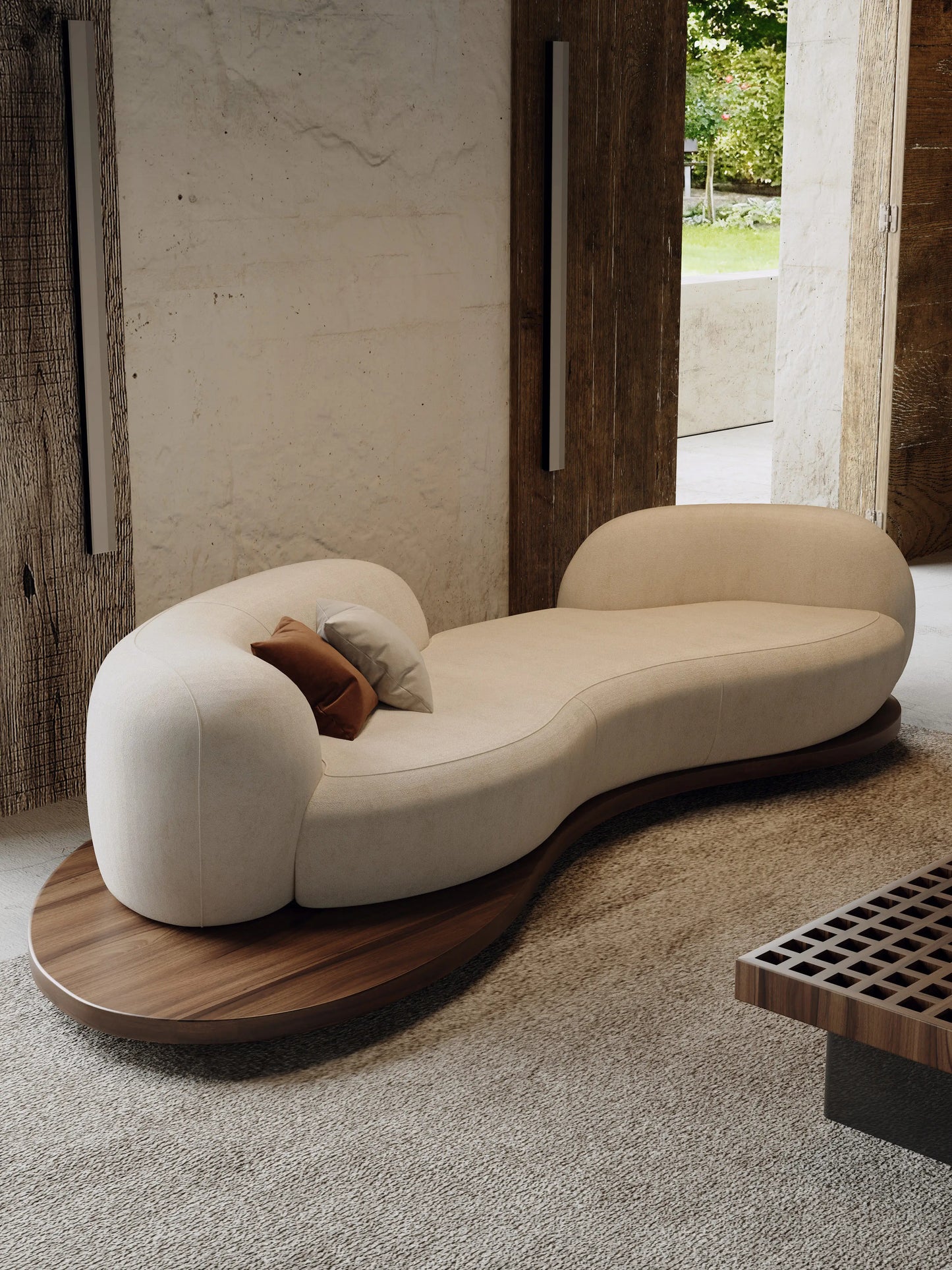 Medieval wabi-sandy wind solid wood curved living room small apartment hotel homestay reception sofa