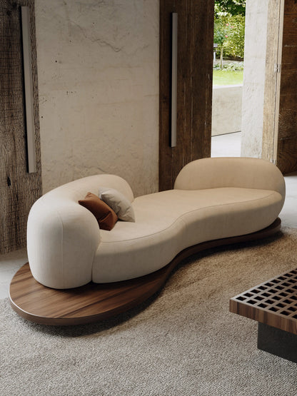 Medieval wabi-sandy wind solid wood curved living room small apartment hotel homestay reception sofa