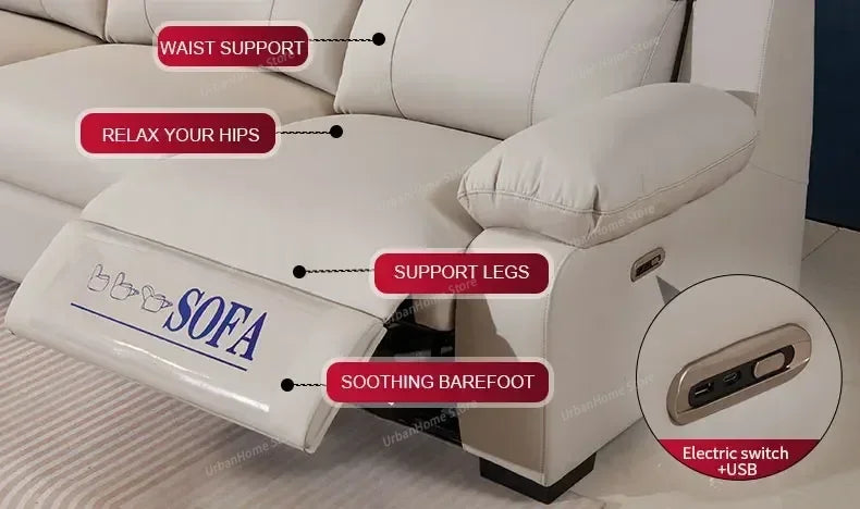 L-shaped Living Room Sofa Leather Electric Recliner Sofa Multi-functional Sofa Bed Folding Small Furniture with Storage Space