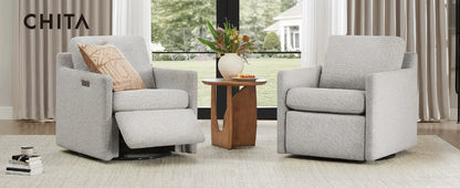 Swivel Accent Chair with Electric Footrests, Living Room Sofa Chair with Power Motor, USB and Type-C Ports, Cream