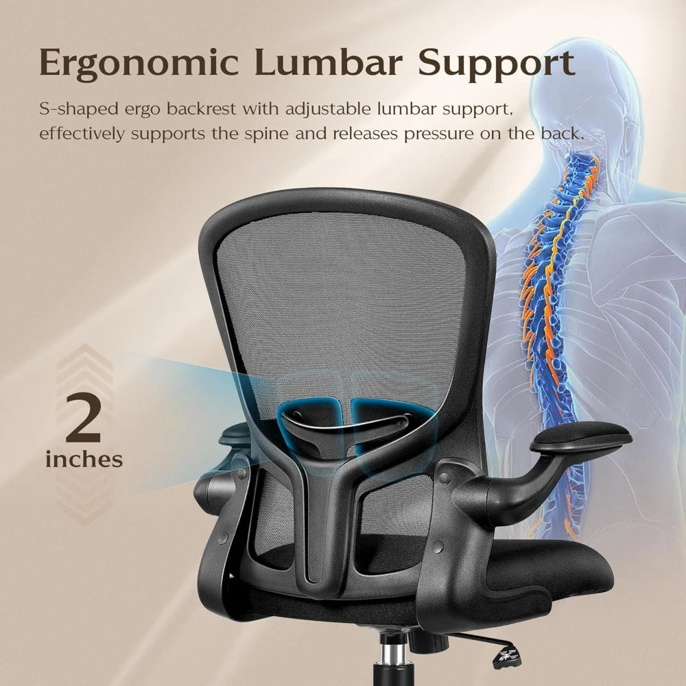 ergonomic office chair with swivel, adjustable height and lumbar support, wheels for pc desk