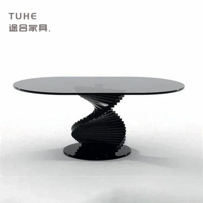 Italian Style Solid Wood Dining Table Light Luxury Curved Round Table Tempered Glass Living Room Hotel Personalized Dining Table