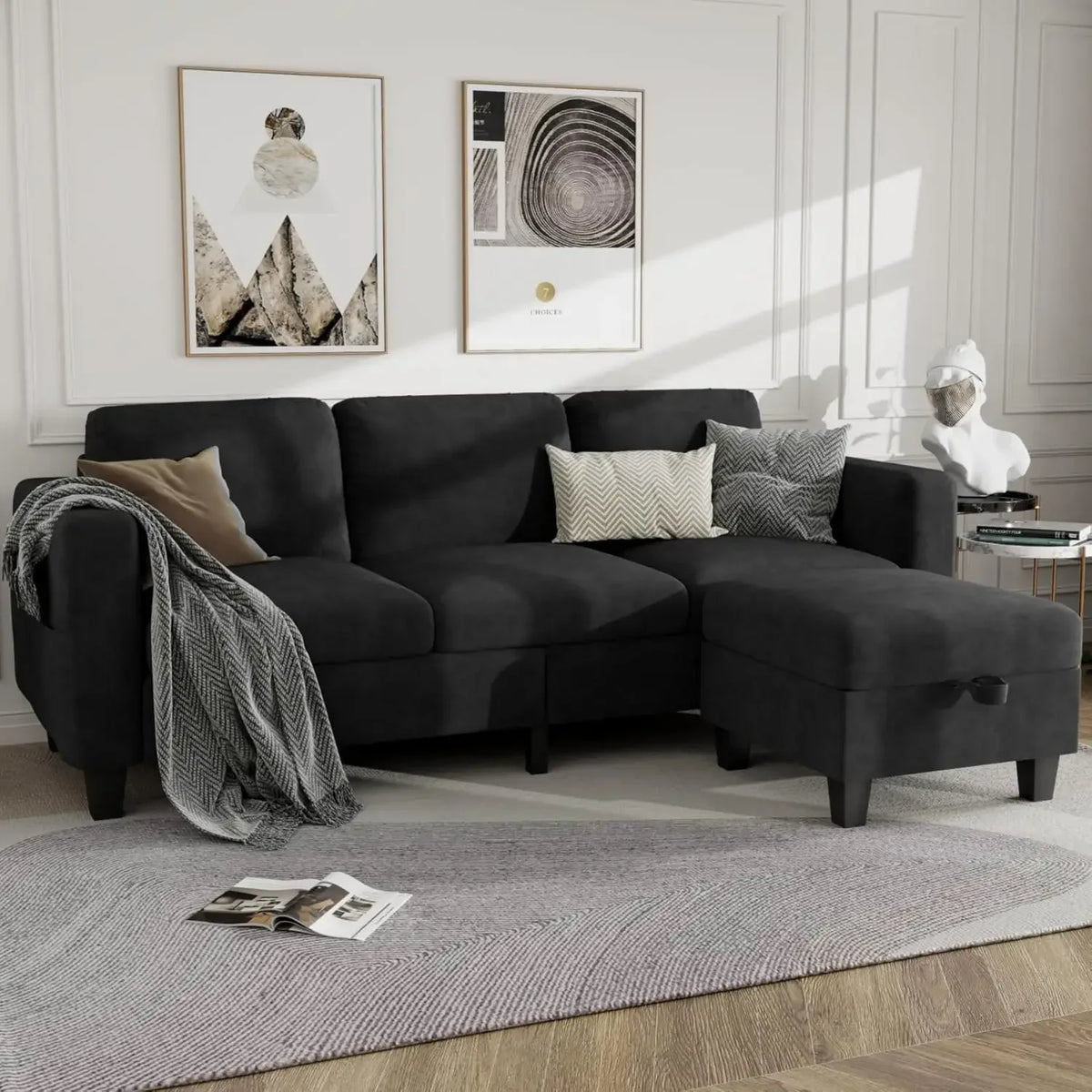 L Shaped Sectional Sofa Couch Pet Friendly Modular 3 Seater Convertible Sofas for Living Room Linen