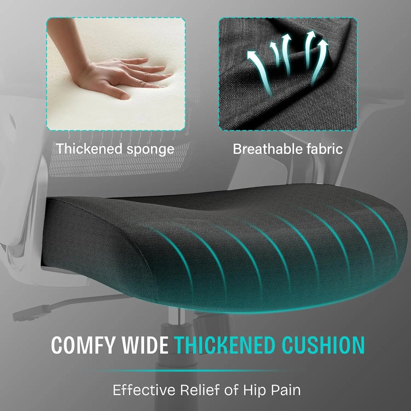 Ergonomic Office Chair with Adjustable Lumbar Support, Flip-up Arms, Tilt Function, Wide Mesh Seat