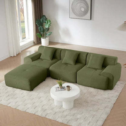 113 Modern L-Shaped Modular Sectional Sofa, Plush Corduroy Upholstered Deep Seat, Oversized 3-Seater Cloud Couch Deep Seat and M
