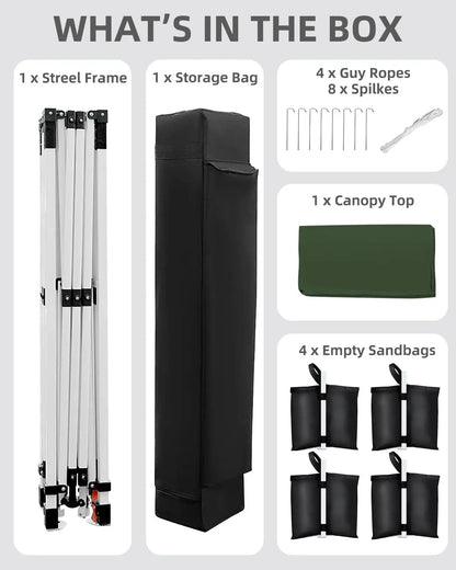 10x10 FT Pop Up Canopy Tent with 3 Adjustable Heights – Outdoor Sun Shade Shelter, 4 Sandbags & Carry Bag, for Parties & Events