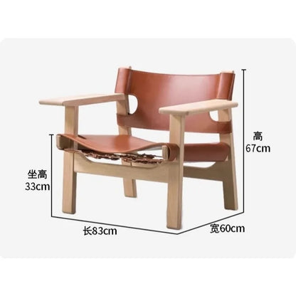 Nordic Solid Wood Living Room Chair Spanish Designer Saddle Leather Hunting Chair Living Room Furniture Balcony Leisure Chairs