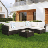 8 Piece Outdoor Patio Furniture Set with Fire Pit Table, Wicker Sectional Sofa Set with Thick Cushions, Perfect for Garden Lawn