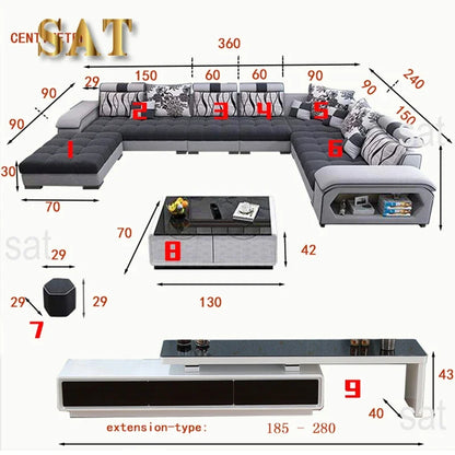 -furniture 7 seater living room  sectional big latex sofa