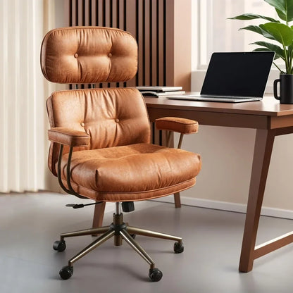 Home Upgrade ergonomic home office chair, mid-century modern faux leather chairs with thickened cushions, comfy high back swivel